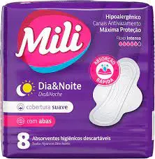 Absorvente Mili Dia e Noite - Pacote C/8 - Suave com Abas
