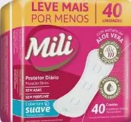 Absorvente Mili Protetor Diario - Pacote C/40 - Suave sem Abas